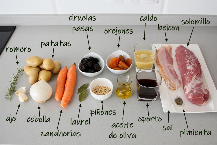 Ingredientes para hacer solomillo relleno