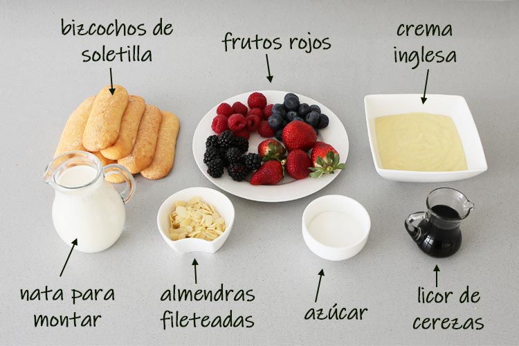 Ingredientes para hacer trifle de frutos rojos