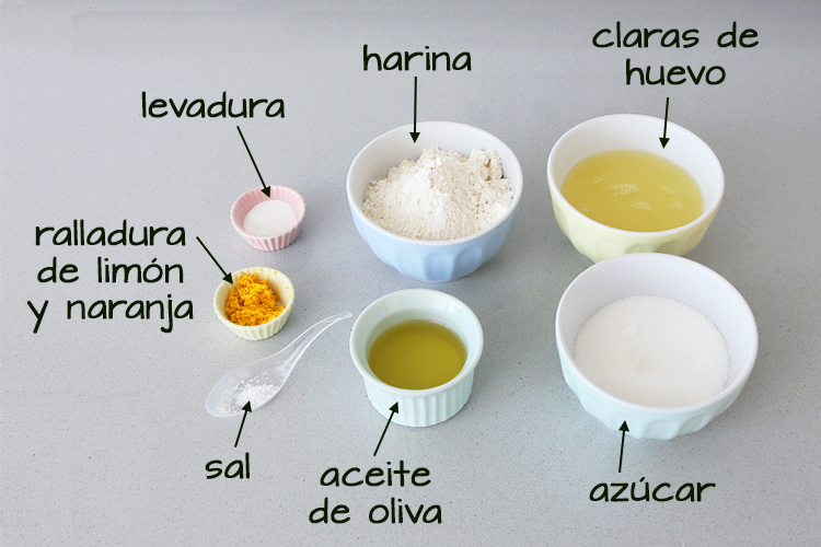 Ingredientes para hacer el bizcocho de claras