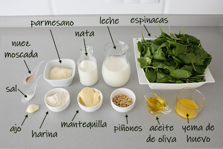 Ingredientes para hacer espinacas a la crema