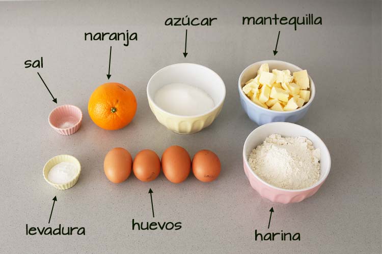 Ingredientes para hacer bizcocho de naranja