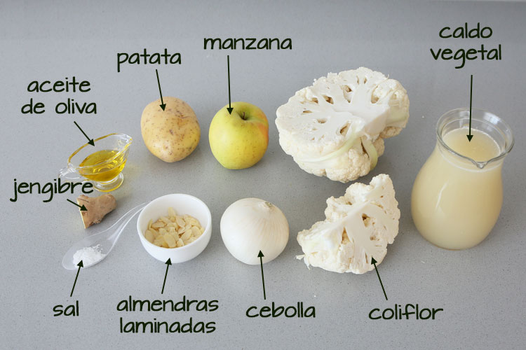 Ingredientes para hacer la crema de coliflor