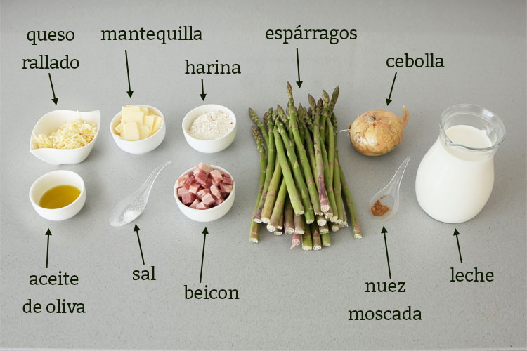 Ingredientes para hacer espárragos gratinados