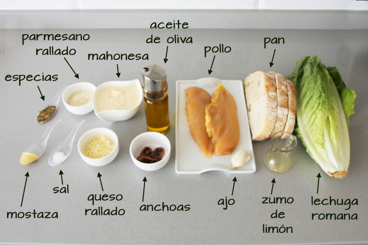 Ingredientes para hacer ensalada césar