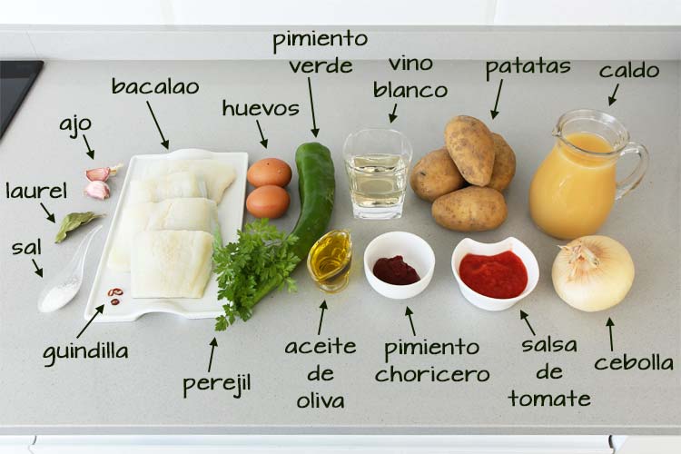 Ingredientes para hacer patatas con bacalao