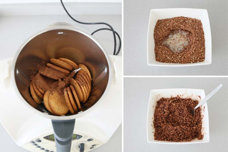 Galletas trituradas y mezcladas con cacao y mantequilla