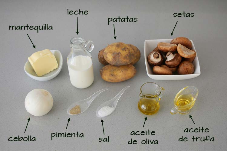 Ingredientes para hacer parmentier de setas