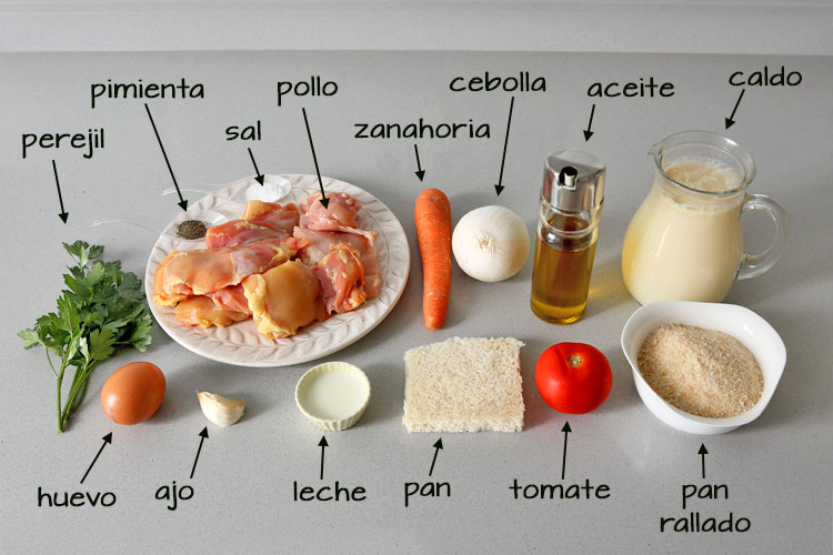 Ingredientes para hacer albóndigas de pollo
