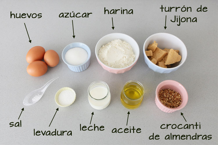 Ingredientes para hacer magdalenas de turrón