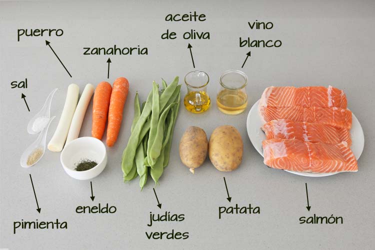 Ingredientes para hacer salmón en papillote