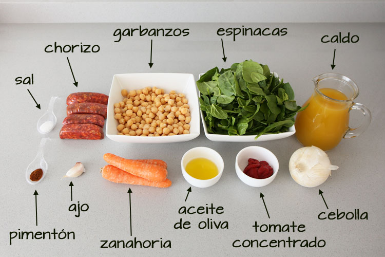 Ingredientes para hacer garbanzos con chorizo en Mambo