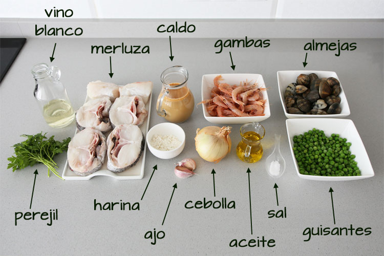 Ingredientes para hacer merluza en salsa verde rápida