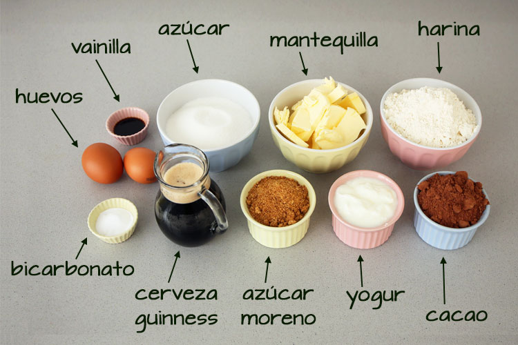 Ingredientes para hacer tarta Guinness