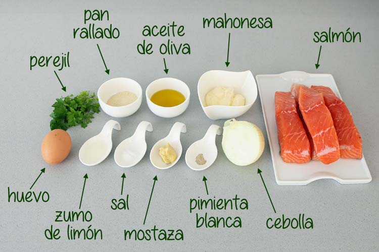 Ingredientes para hacer hamburguesas de salmón caseras