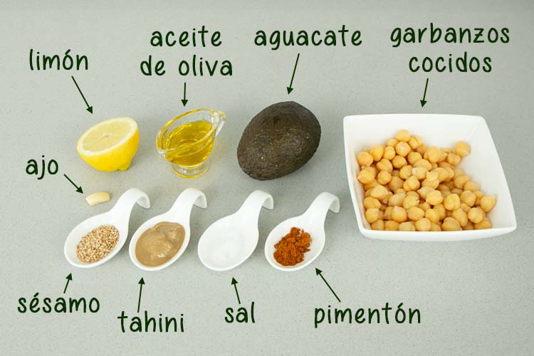 Ingredientes para hacer hummus de aguacate