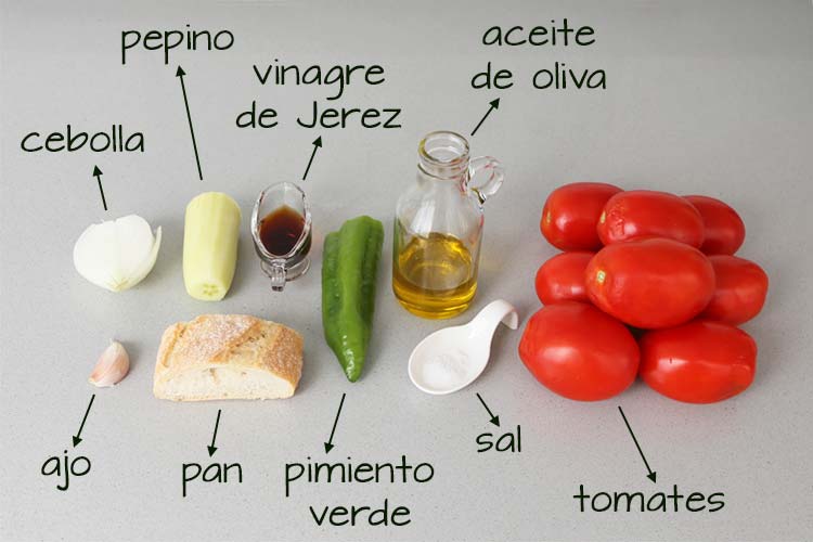 Ingredientes para hacer gazpacho andaluz