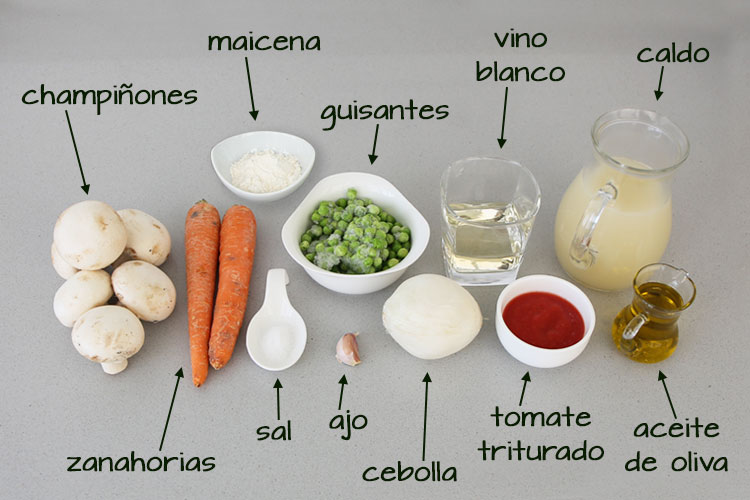 Ingredientes de salsa de albóndigas a la jardinera