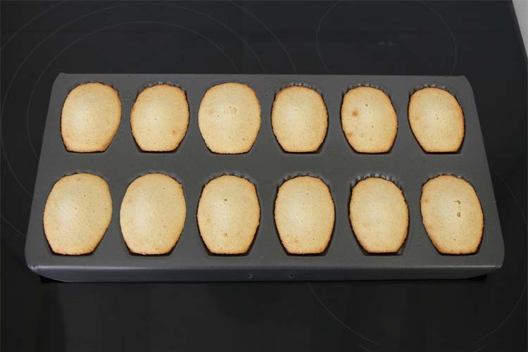 Madeleines horneadas dentro de una bandeja