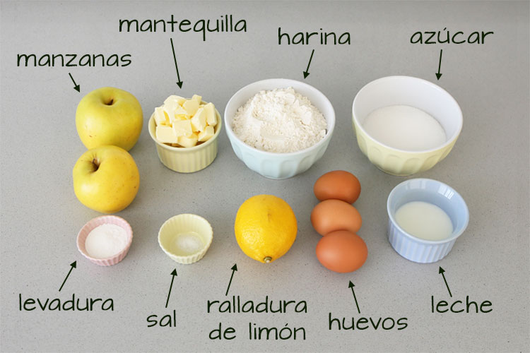 Ingredientes para hacer bizcocho de manzana clásico