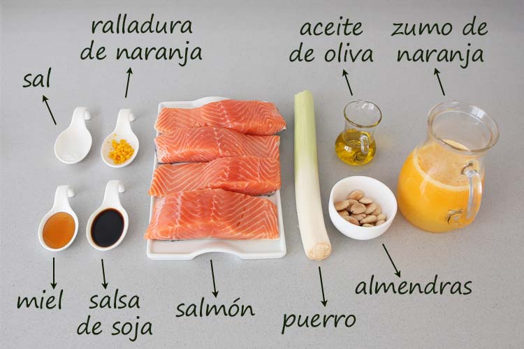 Ingredientes para hacer salmón en salsa de naranja