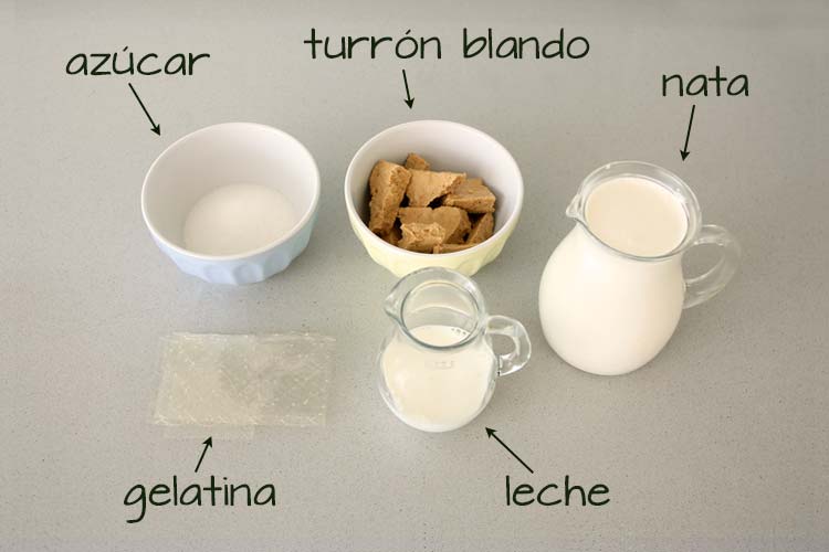 Ingredientes para hacer panna cotta de turron de Jijona