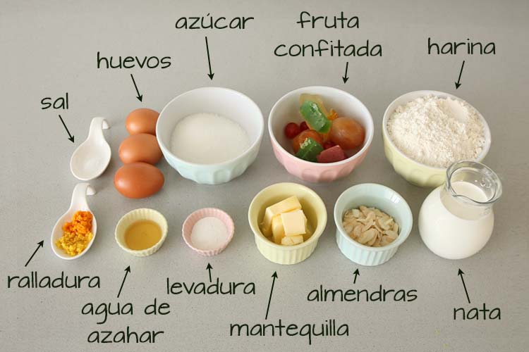 Ingredientes para hacer muffins con sabor a Roscón de Reyes