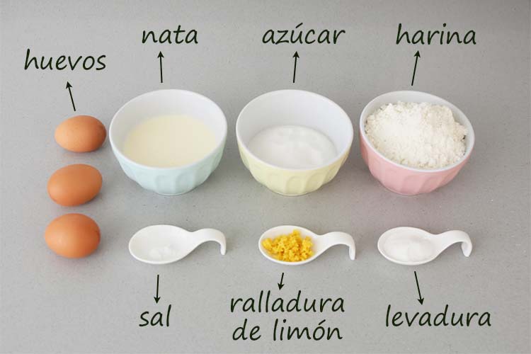 Ingredientes para hacer bizcocho de nata