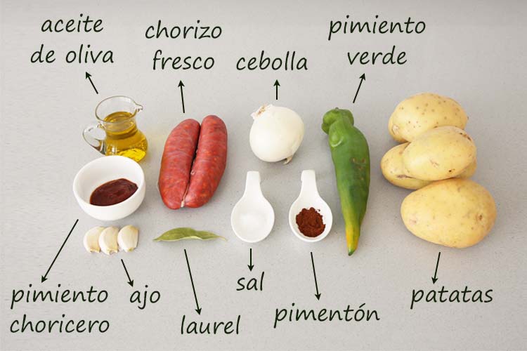 Ingredientes para hacer patatas a la riojana listo para usar