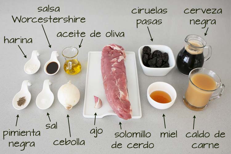 Ingredientes para hacer solomillo a la cerveza negra