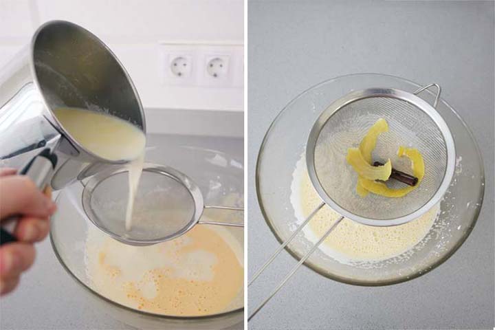 Colar leche infusionada con limón y canela