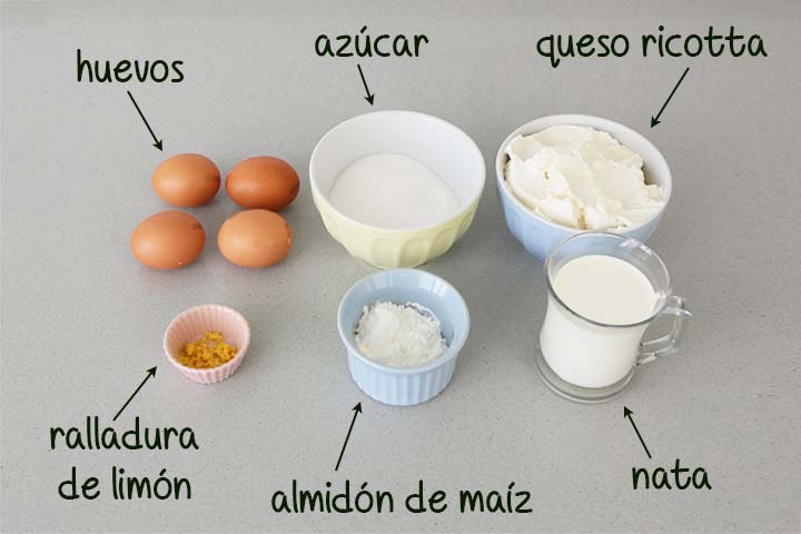 Ingredientes para hacer tarta de queso ricotta