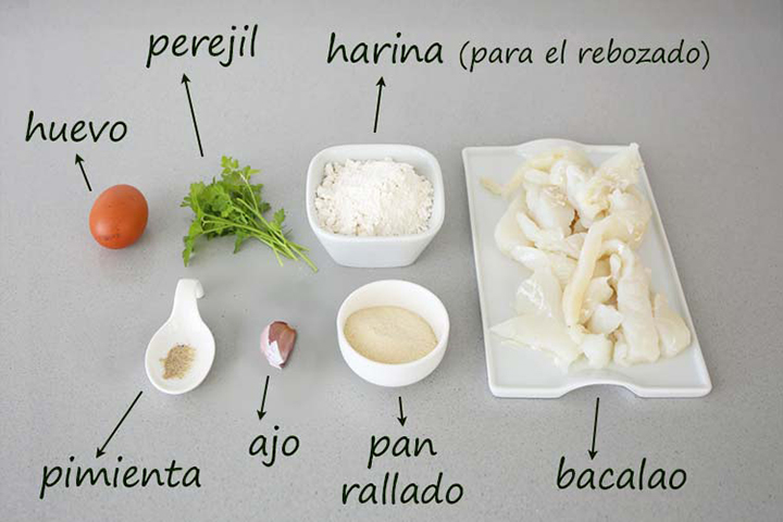 Ingredientes para hacer albóndigas de bacalao caseras