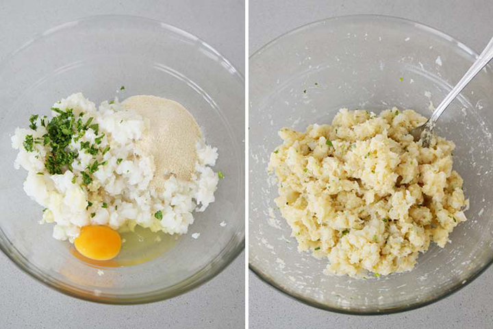 Preparar la masa de las albóndigas de bacalao