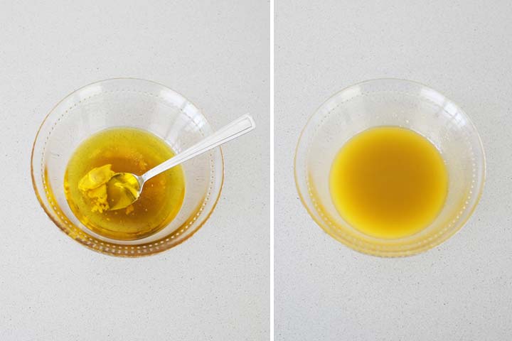 Vinagreta de miel y mostaza en un cuenco de cristal
