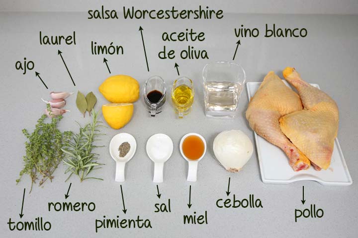 Ingredientes para hacer pollo al horno con limón