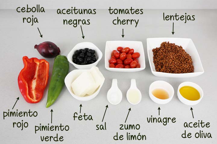 Ingredientes para hacer ensalada de lentejas saludable