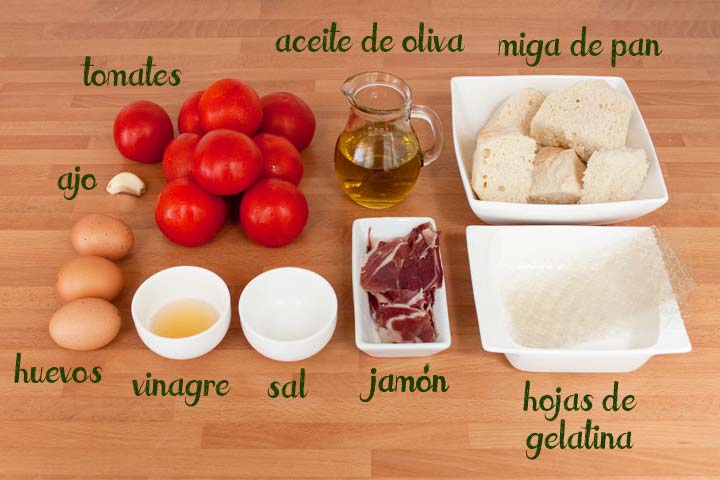 Ingredientes para hacer flan de salmorejo cordobés