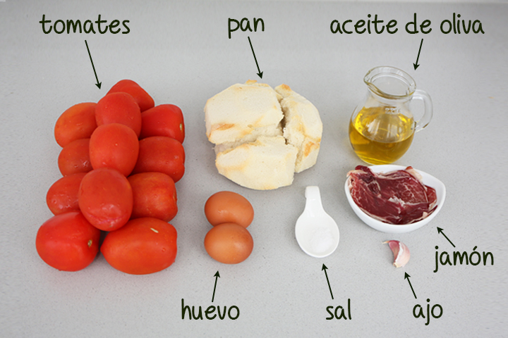 Ingredientes para hacer salmorejo cordobés