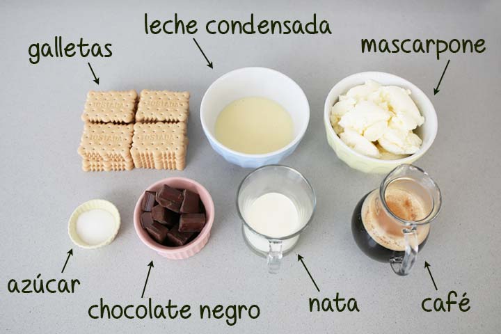 Ingredientes para hacer tarta de galletas y mascarpone