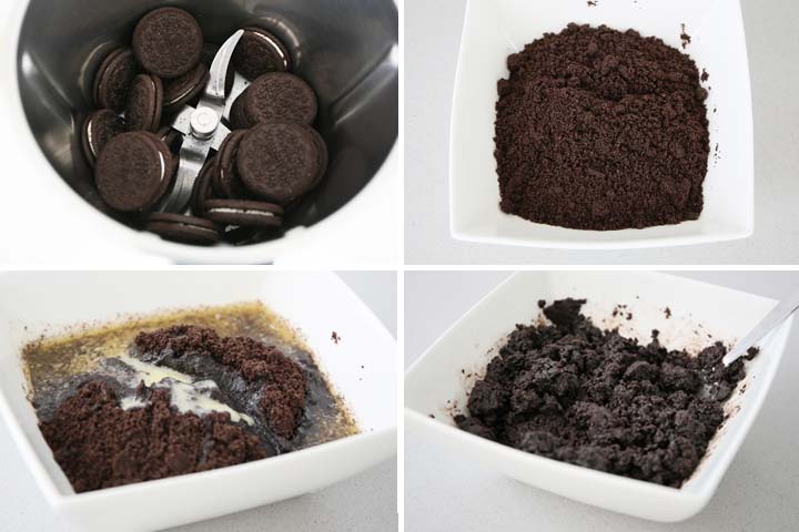 Galletas Oreo trituradas para hacer la base de la tarta