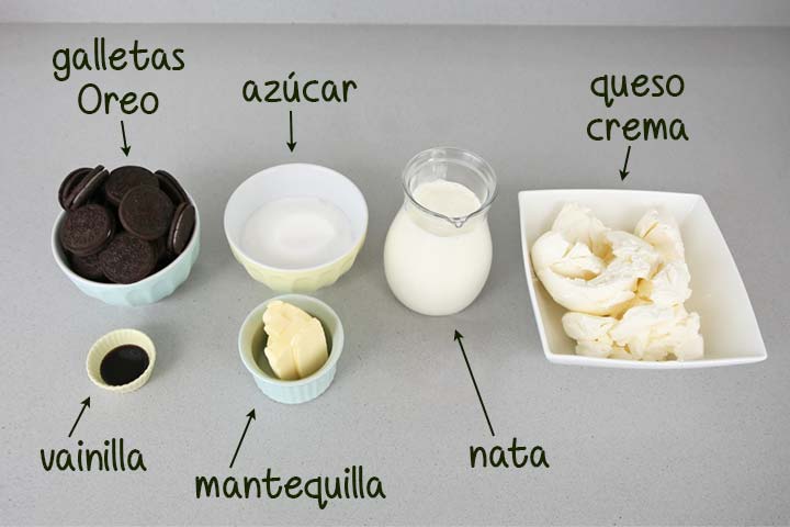 Ingredientes para hacer tarta Oreo sin horno