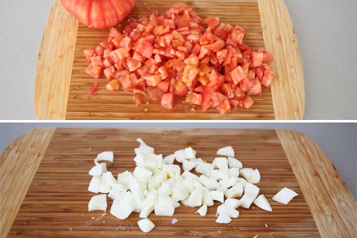 Partir los tomates y las claras de huevo