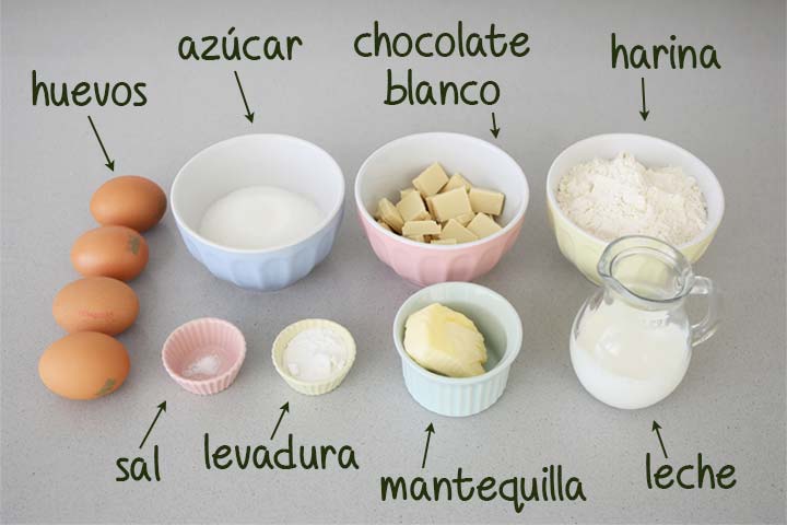 Ingredientes para hacer bizcocho de chocolate blanco