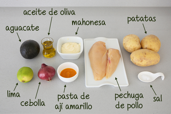 Ingredientes para hacer causa limeña de pollo