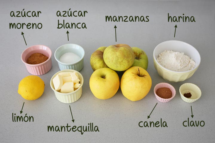 Ingredientes para hacer crumble de manzana