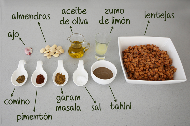 Ingredientes para hacer hummus de lentejas