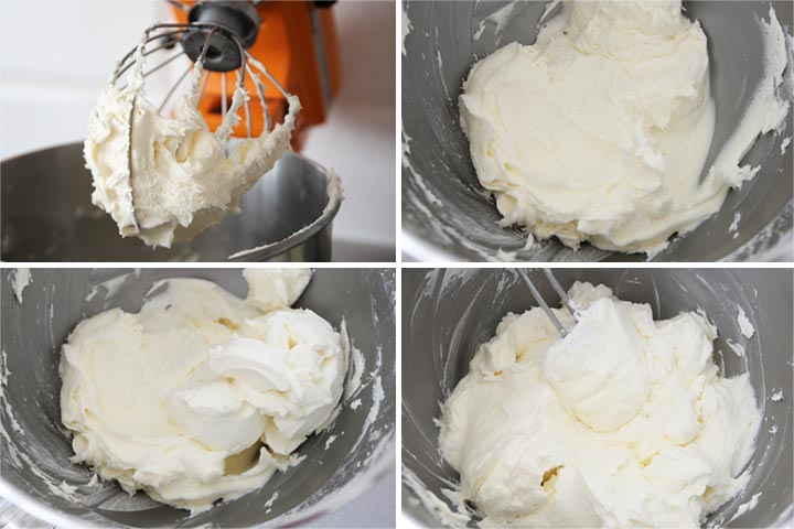 Взбить масло, сахар и сливочный сыр, чтобы сделать масляный крем