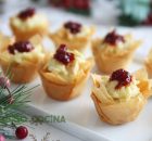 Cestitas de masa filo con brandada de bacalao y mermelada de pimientos del piquillo