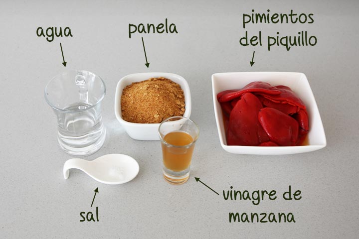 Ingredientes para hacer mermelada de pimientos del piquillo