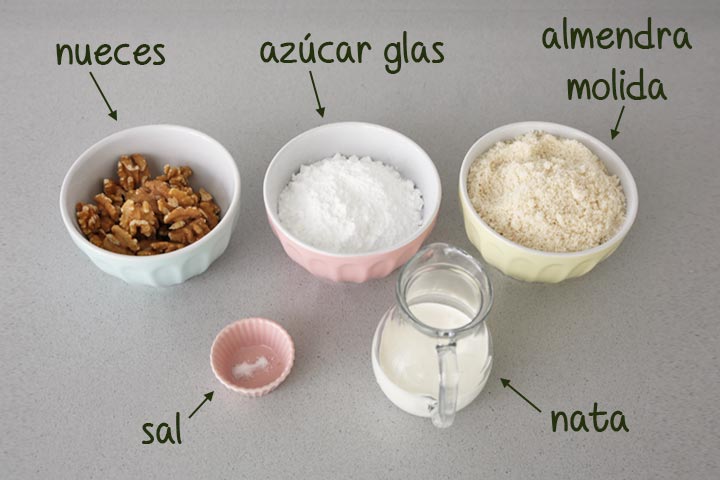Ingredientes para hacer turrón de nata y nueces casero
